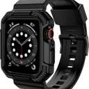 OROBAY Rugged Band Compatible with Apple Watch Band 45mm/44mm/42mm with Case, Shockproof Strap for iWatch SE3 SE2 SE Series 9/8/7/6/5/4/3/2/1 with Bumper Case Cover Men Women, Matte Black