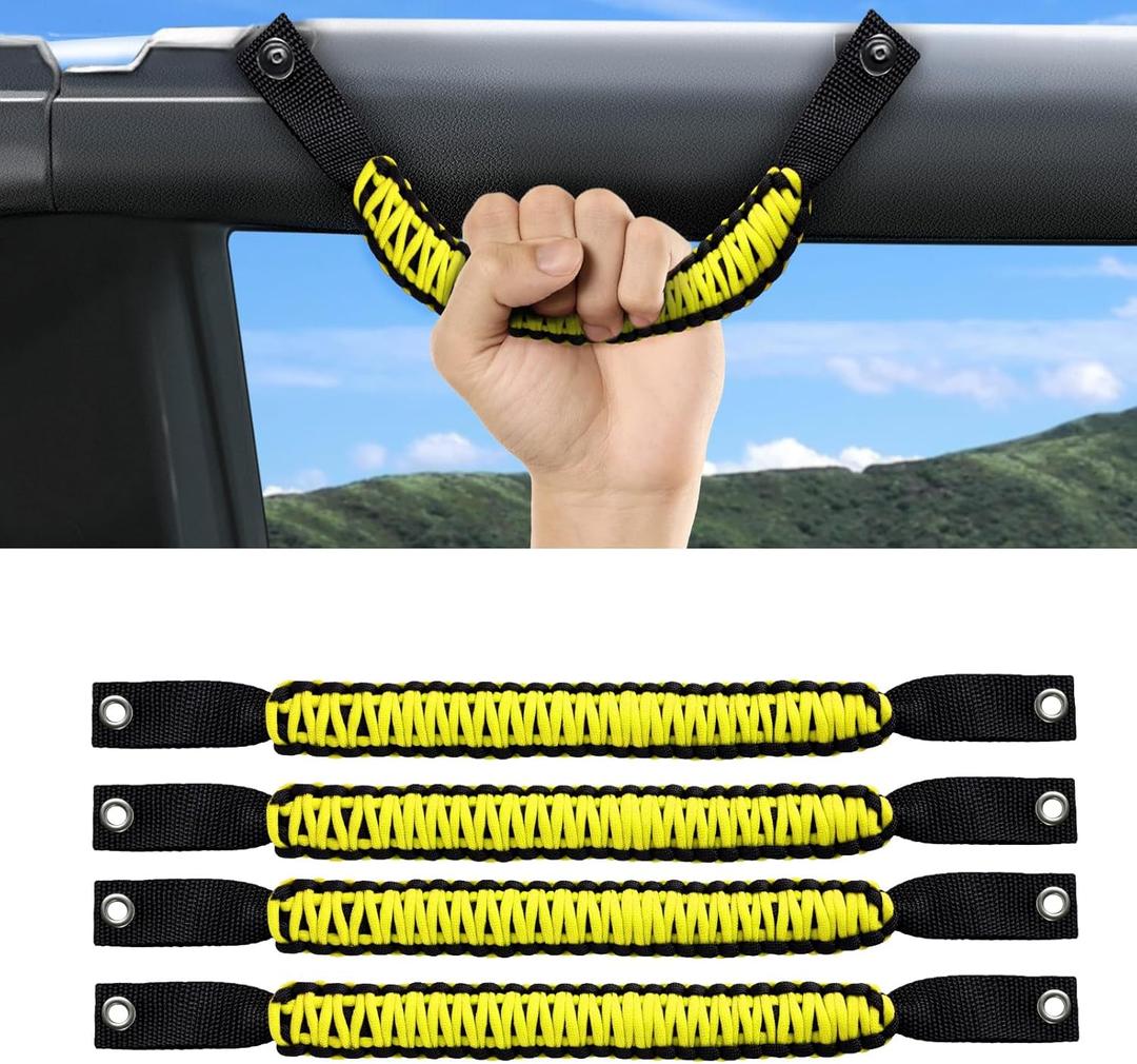 Bronco Grab Handles,4 PCS Grip Handle for Ford Bronco 2021 2022 2023 2024 2/4 Door Accessories, Paracord Grip Handle,800D Nylon Hardware Handles Bronco Accessories (Yellow)
