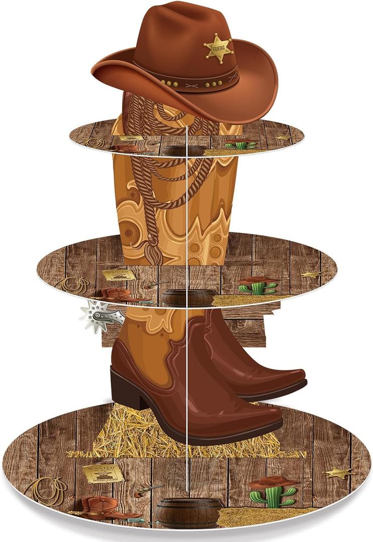 Zopeal Western Cupcake Stand - Cowboy Theme Birthday Party Decorations Cupcake Holder Cake Stand for Wild West Baby Shower Party Supplies