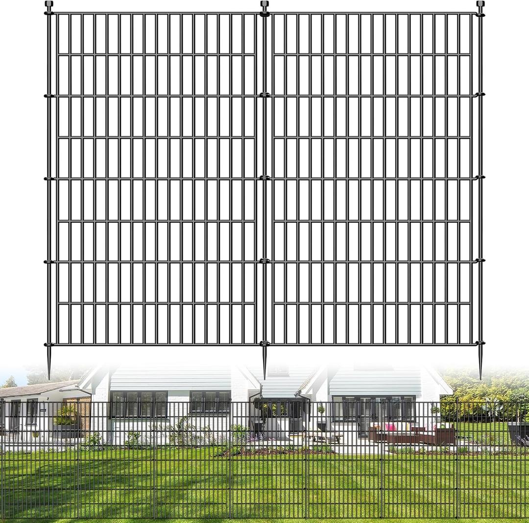 10 Panels No Dig Decorative Outdoor Garden Fence for Yard, 48 in(H) X 23.6 ft(L) Animal Barrier Fencing Rustproof Metal Wire Panel Border for Dog, Rabbits, and Patio Temporary Ground Stakes