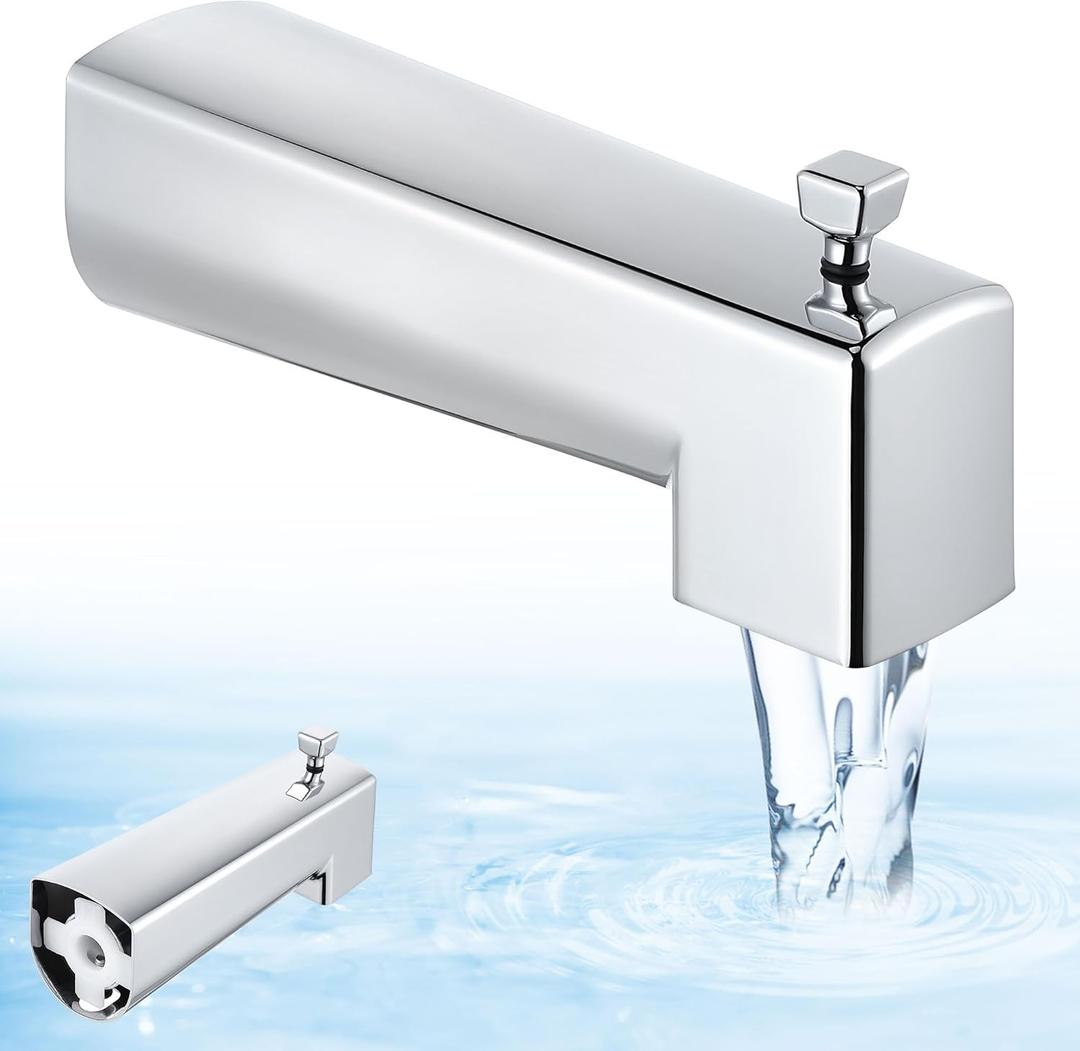 Enhon 7 Inch Slip on Tub Spout with Diverter, Compatible with Moen 3839/Moen 3853, Bathtub Diverter Spout Fits 1/2" Copper Water Tube(5/8" Diameter), 5/32" Hex Wrench(Chrome,Square)