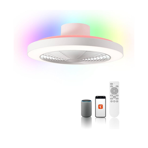 Orison Smart Bladeless Low Profile Ceiling Fan with LED-RGB Ambient Lighting Compatible with Alexa/Google Assistant/App Control, 6-Speed Color Change, Quiet Operation with Remote &App,19.7" (White)