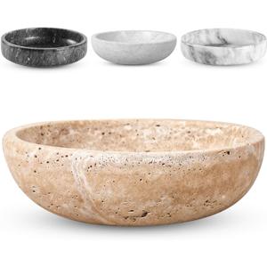 Travertine Decorative Bowl - 7.8 Diameter & 2 Height - Key Bowl for Entryway Table - Travertine - Organic Modern Centerpiece - Beige/Natural