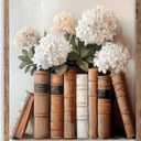 Library Decor Vintage Floral Wall Art Vintage Art Pictures Aesthetic Moody Books and Flowers Wall Painting Canvas Prints for Dining Room Living Room Bathroom Home Office Decorations 12x16Inch UnFramed (16L" x 12W", Whispering Pages & Snowball Blooms)