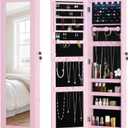 Full Length Mirror Jewelry Cabinet Organizer Lockable Door Wall-Mounted Jewelry Armoire with Shelves and Behind the Door Storage Pink