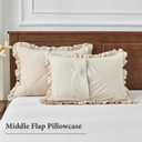 Simple&Opulence 100% Cotton Quilted Duvet Cover Set with Ruffle, 3 Pcs Muslin Gauze Comforter with Microfiber Filling, Shabby Chic Frill Farmhouse Rustic Handmade Stitching Bedding(Khaki, King)