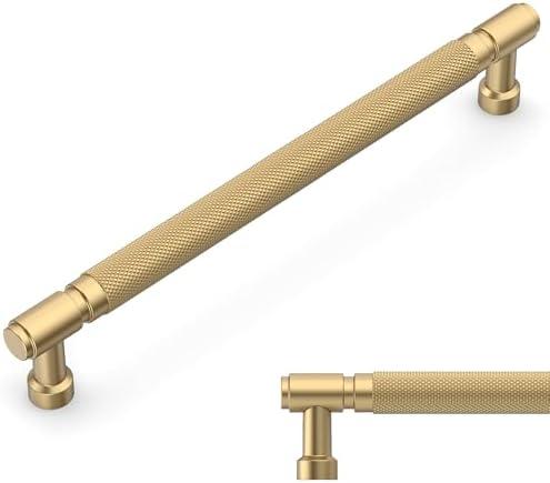 Amerdeco 10 Pack Champagne Bronze knurled Cabinet Pulls 7.5 Inch(192mm) Hole Center Drawer Pulls Cabinet Hardware Kitchen Cabinet Handles for Bathroom ZH0072