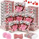 Tioncy 48 Pcs Valentines Cookie Boxes with Window Small Pink Bakery Boxes 4.3x4.3x1.2 Inch Dessert Containers with Heart Cards and Rope for Candy Muffin Homemade Soap Valentine Party Gift(Novelty)