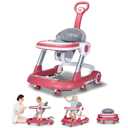 Baby Walker with Wheels 5 in 1 Foldable Activity Center with Mute Wheels Adjustable Heights Anti-Fall Push Walkers for Boys Girls Safe Infant Toddler Walker with Footrest for 6-24 Months (Red)