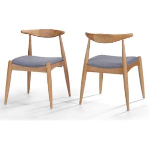 Christopher Knight Home Francie Fabric with Oak Finish Dining Chairs, 2-Pcs Set, Grey / Oak