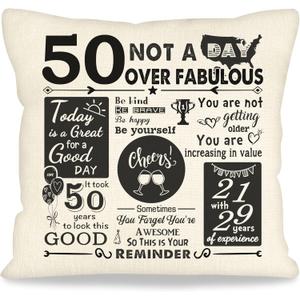 50th Birthday Gifts for Him Birthday Throw Pillow Cover for Men Decorative Bday Party Keepsake Ideal Gift for 50 Years Old Dad Uncle Grandad Presents Decor for Home Couch 18x18 inch (50)