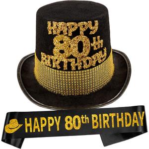 80th Birthday Gifts for Men,80th Birthday Party Hat,80th Birthday Sash for Men,80 Year Old Birthday Hat,80 Birthday Sash,80 Birthday Party Decorations