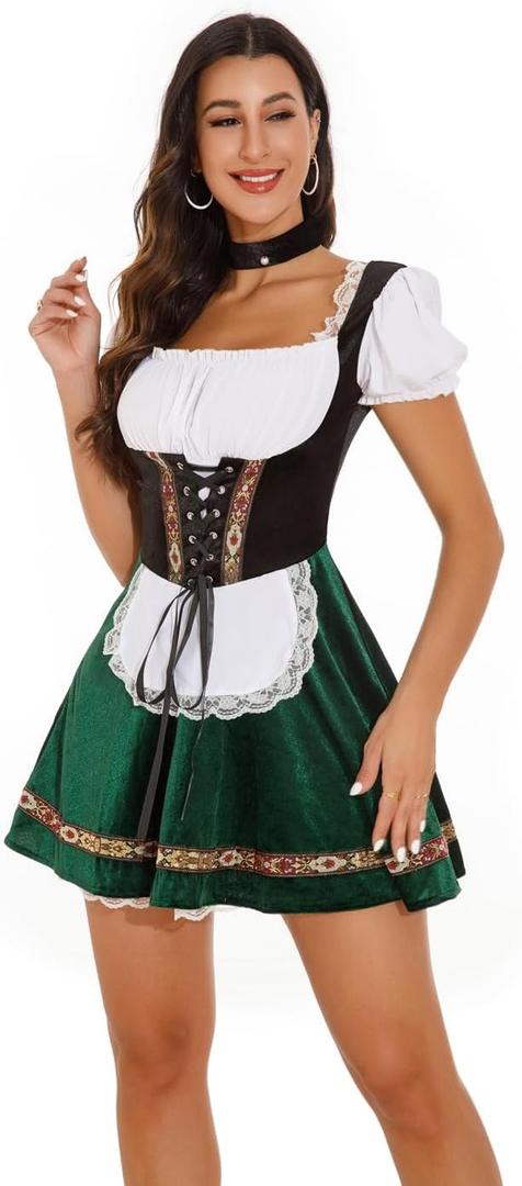 Khanda Oktoberfest Outfits Women Traditional Dirndl Dresses Oktoberfest Costume for Bavarian Oktoberfest Halloween Party (Medium, Green)