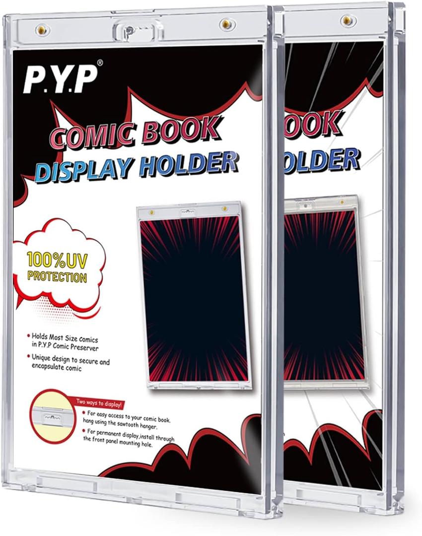 2ct Magnetic Comic-Book Display Cases - Crystal Clear One Touch Comic Book Holders, UV Protection Comic Book Slab Protectors, Premium Wall Mountable Comic Book Protective Holders, Fits Most Comics