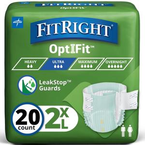 FitRight Ultra Absorbency Adult Diapers, FSA/HSA Eligible, 20 Count, Waist Size 60"-70", 2XL, Incontinence Briefs for Men and Women, Disposable, Moisture Wicking, Leak Protection