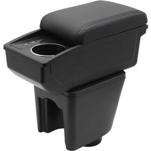 YJYWZH Car Armrest Box for Chevy Chevrolet Aveo 2002-2011 Accessories Center Console Cup Holder Double Layer Storage Space with 3 Charging USB Ports (Black Stitching)