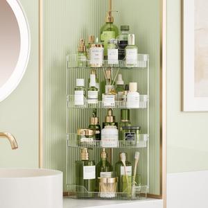 4-Tier Corner Bathroom Counter Organizer, Diamond-Shaped Corner Makeup Organizer Countertop, Easy to Install, Suitable for Bathroom, Dresser, Storage for Cosmetics, Skincare, Perfume, Clear