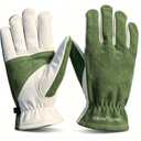 Leather Work Gloves for Men & Women, Cowhide Gardening Gloves, Reinforced Durable, Puncture Resistant & Cut Resistant Work Gloves (Green)