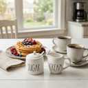Sugar and Creamer Set, Cream Container and Sugar Holder Set for Coffee Bar, Farmhouse Sugar Bowl with Lid and Spoon, Ceramic Sugar Dispenser and Creamer Pitcher Set for Countertop (White)