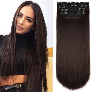4PCS Clip in Hair Extensions Brown Black 20 Inch Long Wavy Synthetic Hair Extensions(4pcs, 20Inch, 4#)