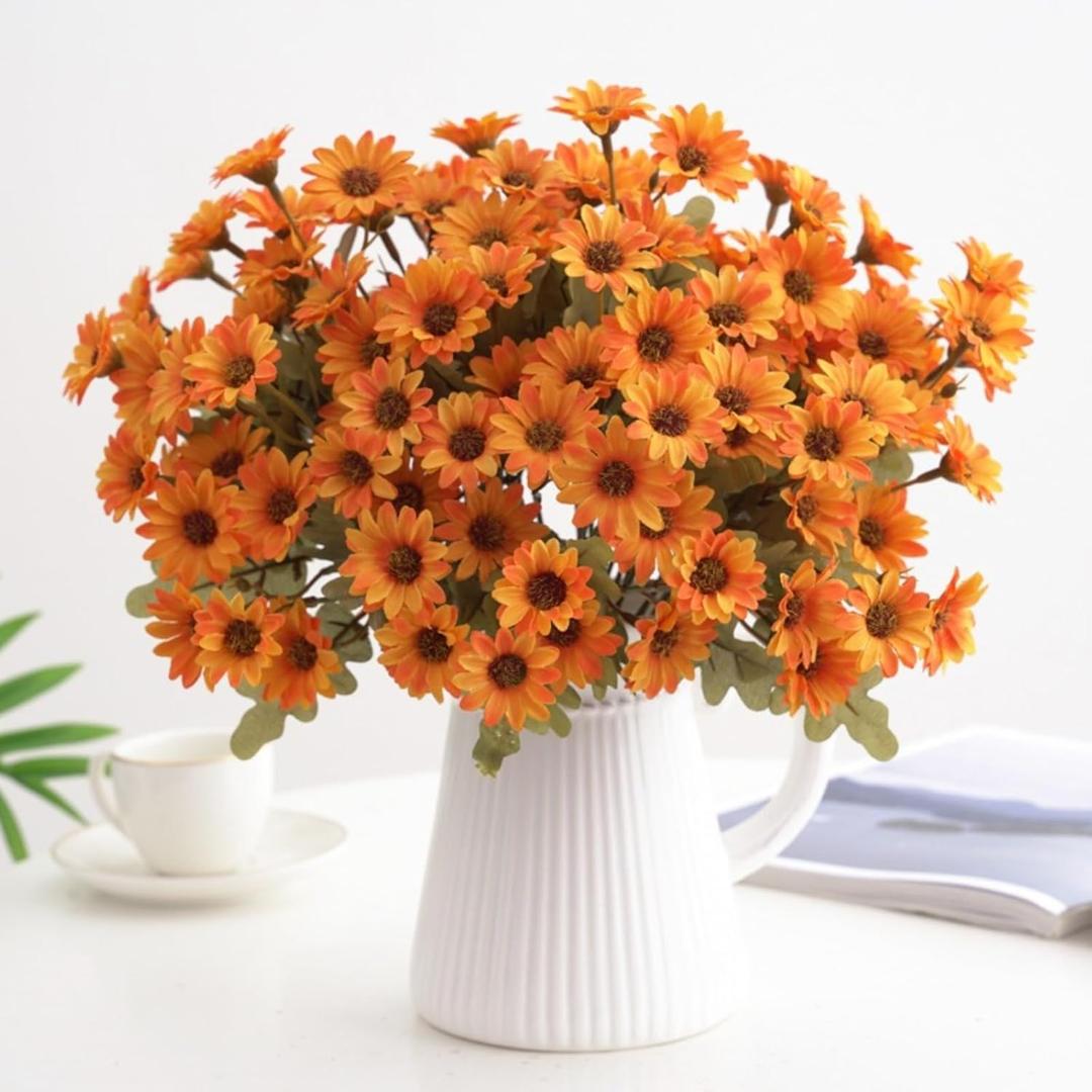 IZHANHOWE Artificial Mum Flowers 6 Bundles, Faux Bouquets for Indoor Outdoor Home Decor, Centerpiece for Living Room Dining Table Porch Patio (Autumn Orange)