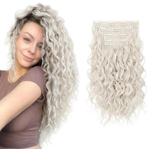 REECHO Curly Hair Extensions, 4PCS 16 inch Clip in Hair Extensions Lace Weft Short Curly Hair Extensions Clip Ins Invisible Natural Hairpieces for Women, Platinum Blonde