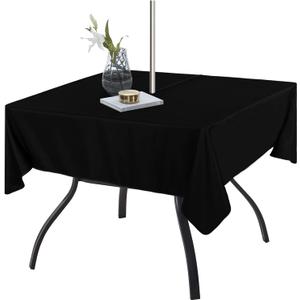 Fitable Square Table Cover Outdoor and Indoor Tablecloth - Washable Waterproof Wrinkle Free Table Cloth with Zipper and Umbrella Hole for Spring/Summer/Party/Picnic/BBQS/Patio Black 60 x 60 inch