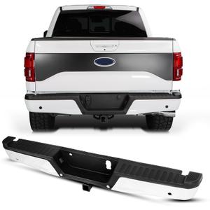 KYX Rear Bumper Compatible for Ford F150 2015 2016 2017 2018 2019 2020, Chrome Rear Step Bumper w/Sensor Holes & Max Tow Hitch, w/o Dual Exhaust Cut-Outs, Replacement for FO1103191, FL3Z17906DPTM