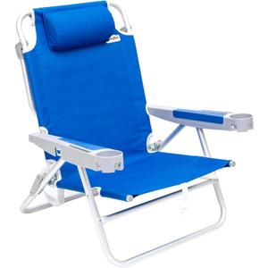 SUNNYFEEL Extra Wide 28" Low Beach Chair 5 Position Lay Flat, XL Oversized Portable Folding Camping Chairs with Cup Holder for Outdoor/Trip, Lightweight Foldable Backpack Beach Chair for Adults (Navy Blue)