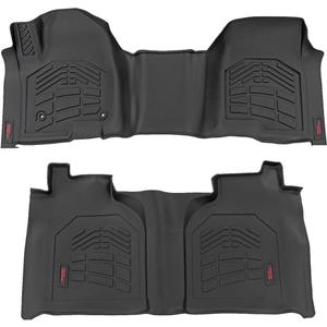 Rough Country Sure-Fit Floor Mats for Chevy Silverado & GMC Sierra 1500/2500HD/3500HD (2019-2025) Bench Seat - Waterproof, Non-Slip Flexible Floor Mat, Front & Rear Set