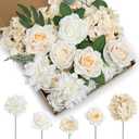 80Pcs Artificial Flowers Combo, Champagne Fake Silk Flowers Decor with Stems for DIY Roses Wedding Party Centerpieces Bridal Bouquets Cake Decorations Arrangements Indoor Outdoor