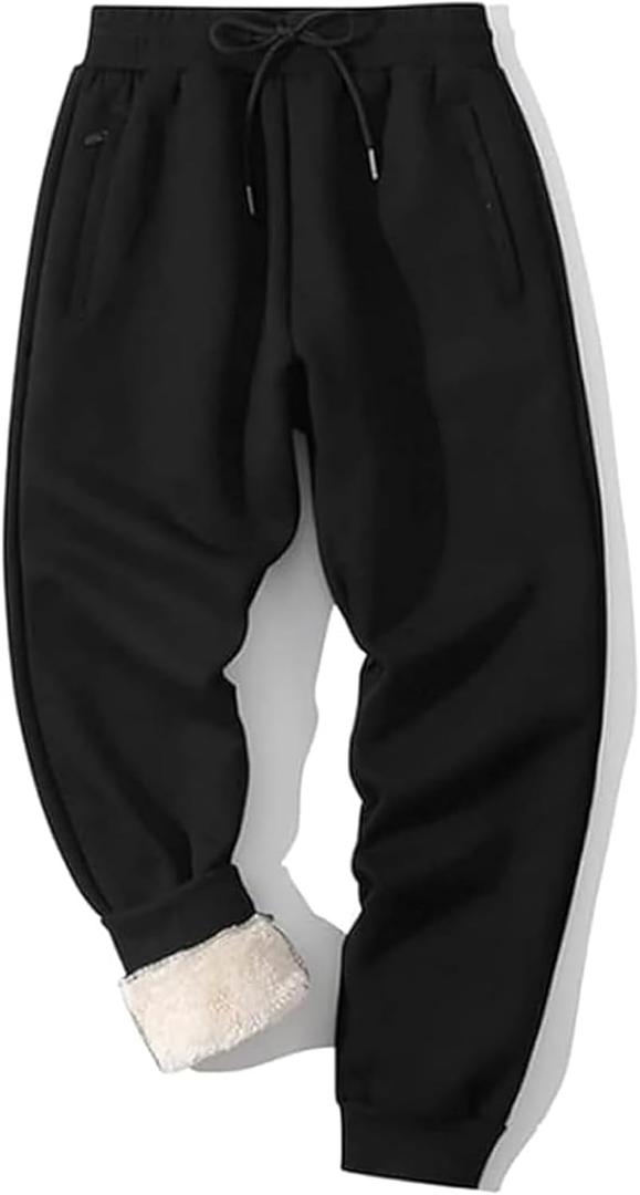Shiyifa Men's Winter Warm Fleece Sherpa Lined Sweatpants Active Thermal Track Jogger Pants with Pockets (Medium, 01black)