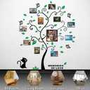 3D cat photo frame tree acrylic three-dimensional wall stickers, punch-free removable vinyl wall stickers, used for living room and bedroom decoration(Black + black leaves)