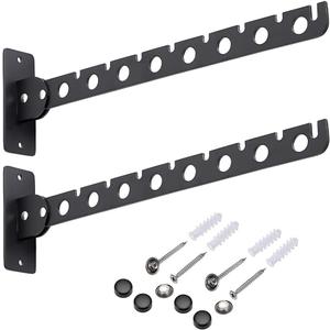 Sumnacon 12 Inch Stainless Steel Clothes Hanger Racks - 2Pcs Wall Mounted Folding Garment Hooks with Screws, Space Saver Clothing and Closet Storage Organizer for Laundry Room Bedroom Bathroom, Black