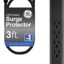 GE Surge Protector Power Strip, 4 Outlets, 1 USB-C & 1 USB-A Port (12W), 490J Protection, 3FT Braided Extension Cord, Flat Plug, Wall Mount, ETL Listed, Black, 84467