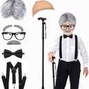 Kids 100 Days of School Costume for Boys, Old Man Costume Wig for Kids,100th Day of School Dress Up Outfit (Silver White)
