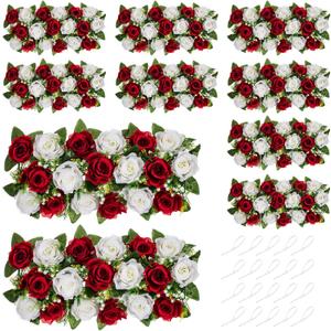 NUPTIO Wedding Floral Centerpieces for Tables - 10 Pcs 19.6in Long Spring Flower Arrangements Artificial Centerpiece, Burgundy & White Fake Rose Flowers Arrangement for Party Weddings Dining Table
