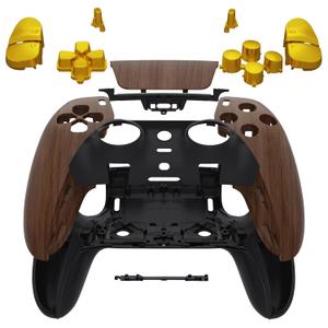 EXtremeRate Full Set Shell with Buttons Touchpad Cover Compatible with ps5 Edge Controller, Wood Grain & Black Replacement Decorative Trim Shell Front Back Plates Compatible with ps5 Edge Controller