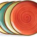 ONEMORE Porcelain Plates Set 10.5 inch Large Dinner Plates for Salad Dessert Ceramic Serving Plate Set of 4, Microwave and Dishwasher Safe (Assorted Color)