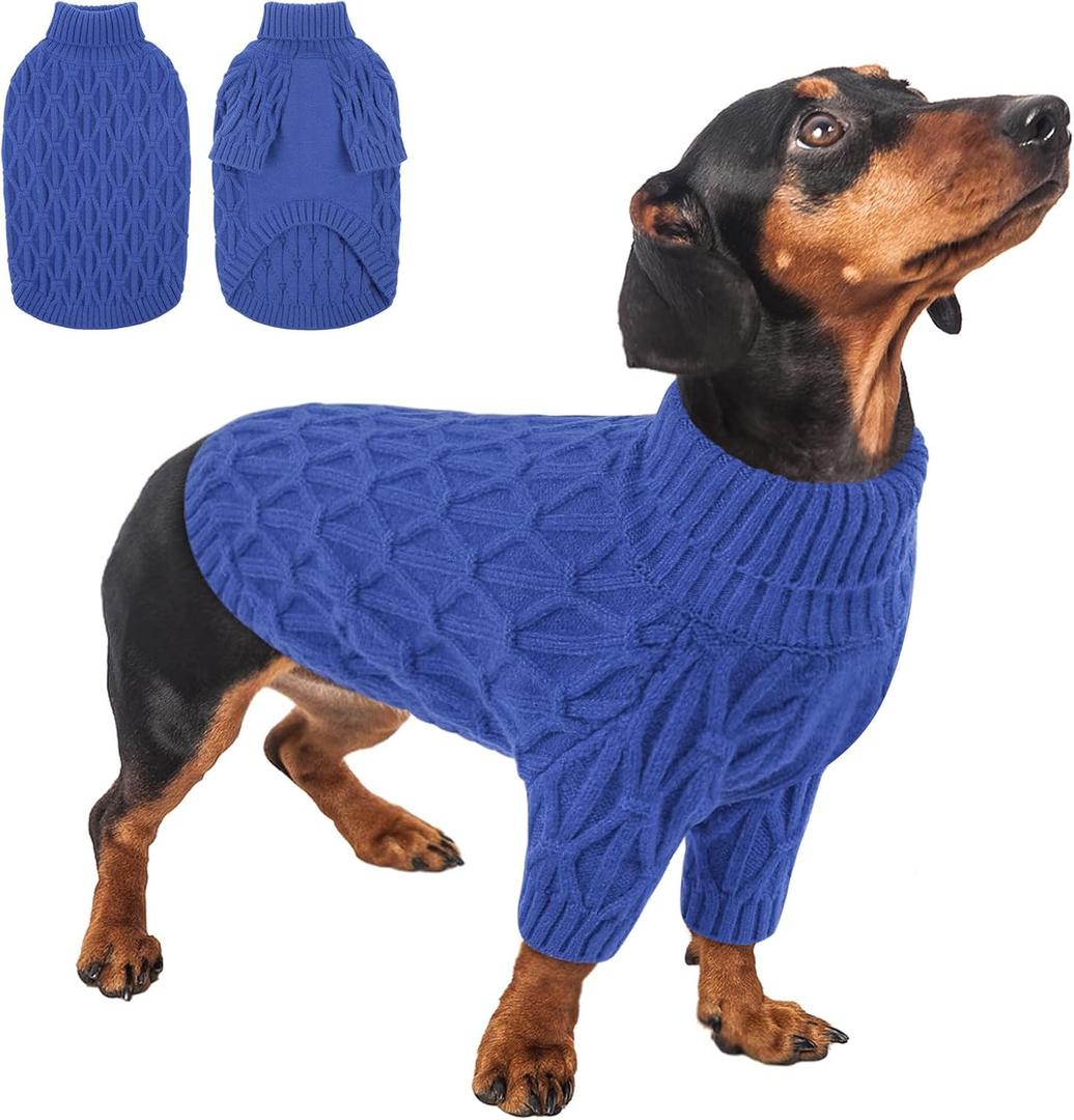 Queenmore Knitted XS Dog Sweater,Turtleneck Pulloverl Dog Sweater,Soft DogSweaters for Small Dogs Male Female, Pet Sweaters for Dogs,Thick Warm Pet Clothes for Teacup,ChihuahuaRoyal Blue,XS