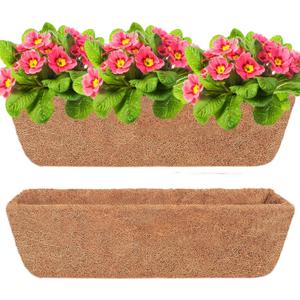Y&M 2Pcs 24" Trough Coco Fiber Replacement Liner, Pre-Formed Window Deck Coco Liner, Natural Coconut Planter for Wall Hanging Basket, Window Box, Fence, Railing