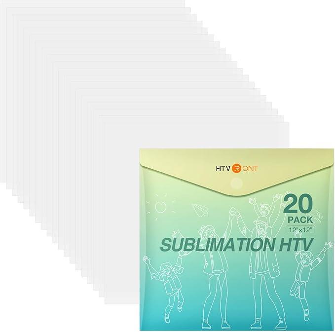 HTVRONT Clear HTV Vinyl for Sublimation, 19 Pack 12" X 12" Matte Sublimation Vinyl for Cotton Fabric, Wash Durable Clear Dye Sub HTV for Light-Colored T Shirts