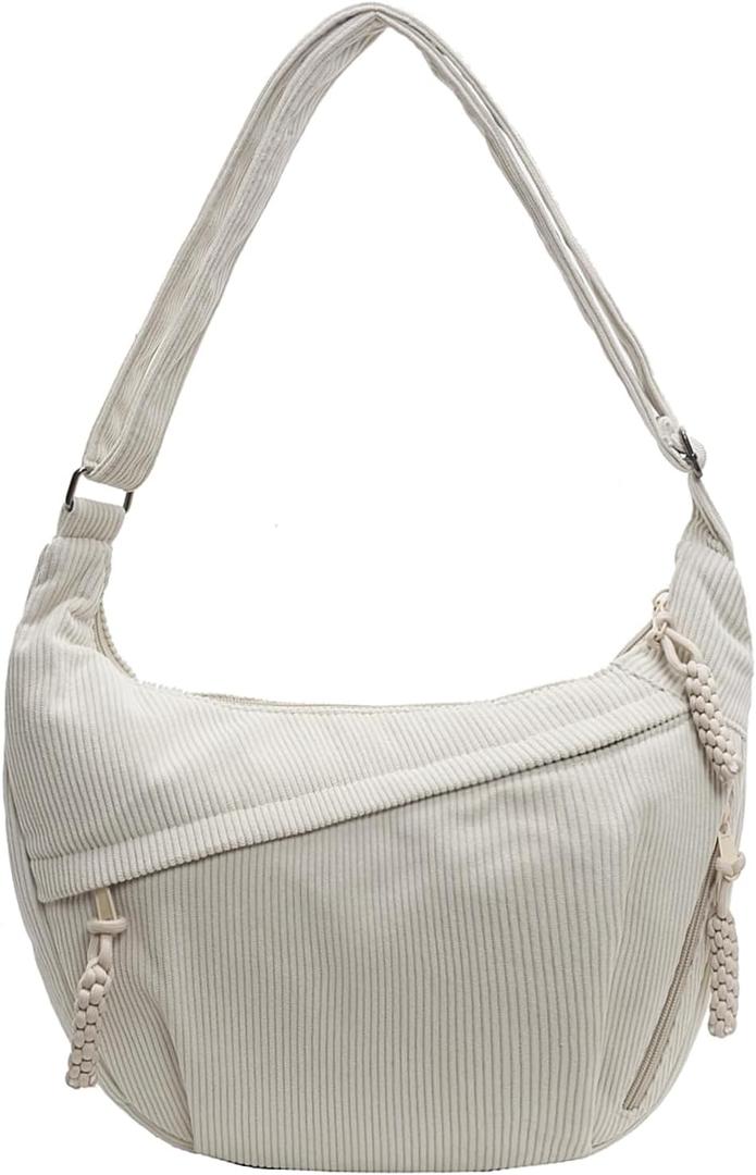 Corduroy Crescent Crossbody Bag Quilted Shoulder Bag Adjustable Strap Casual Handbag Hobo Sling Bag for Women Men