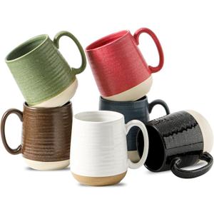 Hasense Ceramic Coffee Mugs Set of 6, 15 oz Large Porcelain Mugs with Handle for Women Men, Colorful Coffee Cups for Latte, Tea, Cappuccino, Microwave & Dishwasher Safe