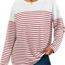 LilyCoco Womens Oversized Striped Shirt Color Block Crewneck Long Sleeve T Shirt Pink Medium
