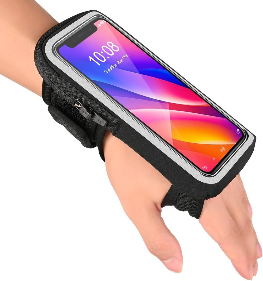 Wristband Phone Holder for Running, Forearm Armbands, Running Armband with Card Slot for iPhone Pro Max Plus (16/15/14/13/12/11/X/XR), for Galaxy S24/S10, Cell Phone Holder Up to 7.0'' Phone (Black)