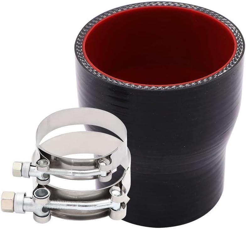 Straight ID 2 to 2.5 inch Black Silicone Reducer Coupler with 2 T-Bolt Clamps 4 Layers of Polyester Reinforcement Suitable High Level Turbo Pipe