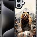 Compatible with iPhone 16 Case,Bear Snow Mountain Forest Amazing Pattern Design Shockproof Anti-Scratch Hard PC Back Case for iPhone 16