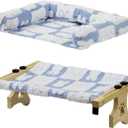 Cat Sill Window Perch Sturdy Hammock Window Seat with Cushion Bed Cover, Premium Wood & Metal Frame for Cats, Easy to Adjust Cat Bed for Windowsill, Bedside and Drawer (White-Blue, 15)