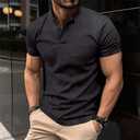 Men's Short Sleeve Henley Shirt - Premium Fitted for Men - Comfortable Casual Daily Wear (Black, S)